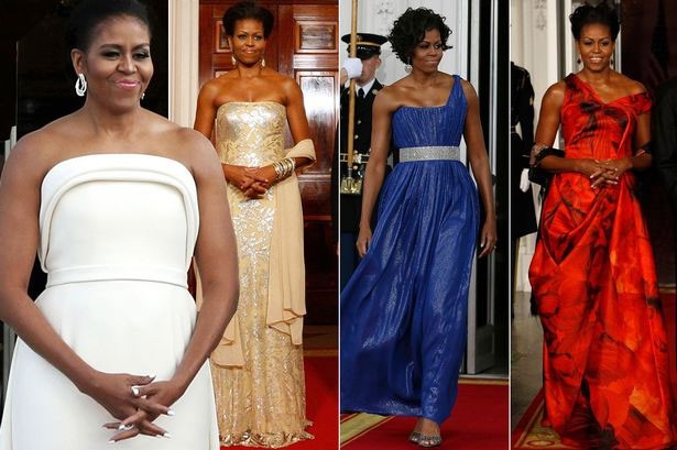 Trong suốt 8 năm qua, Đệ nhất phu nhân  Michelle Obama đã tham gia hàng loạt các sự kiện lớn nhỏ, trong và ngoài nước, ở đó bao gồm cả các buổi quốc yến trang trọng tiếp đón nguyên thủ các nước sang thăm Mỹ. Trong những dịp vô cùng đặc biệt này, bà Michelle Obama thường diện những bộ váy có thiết kế cầu kì, giúp tôn lên vẻ đẹp mặn mà, đằm thắm.